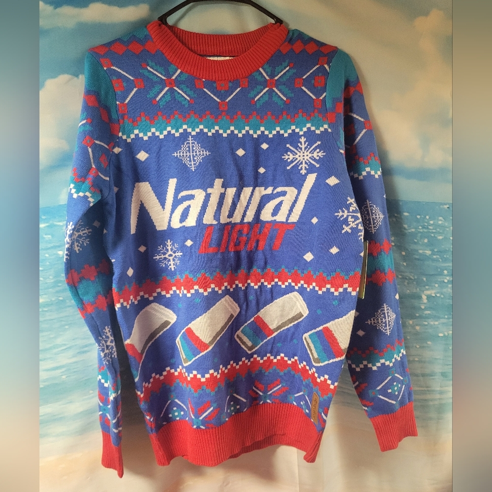 Tipsy Elves NWT Mens Natural Light‎ Beer Christmas Sweater Size Small 3x 4X